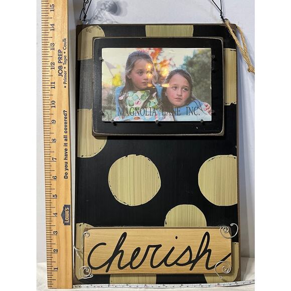 Magnolia Lane "Cherish" 4"X6" Picture Wall Hanging Wooden Base 15"X9" Decoration - Picture 7 of 7